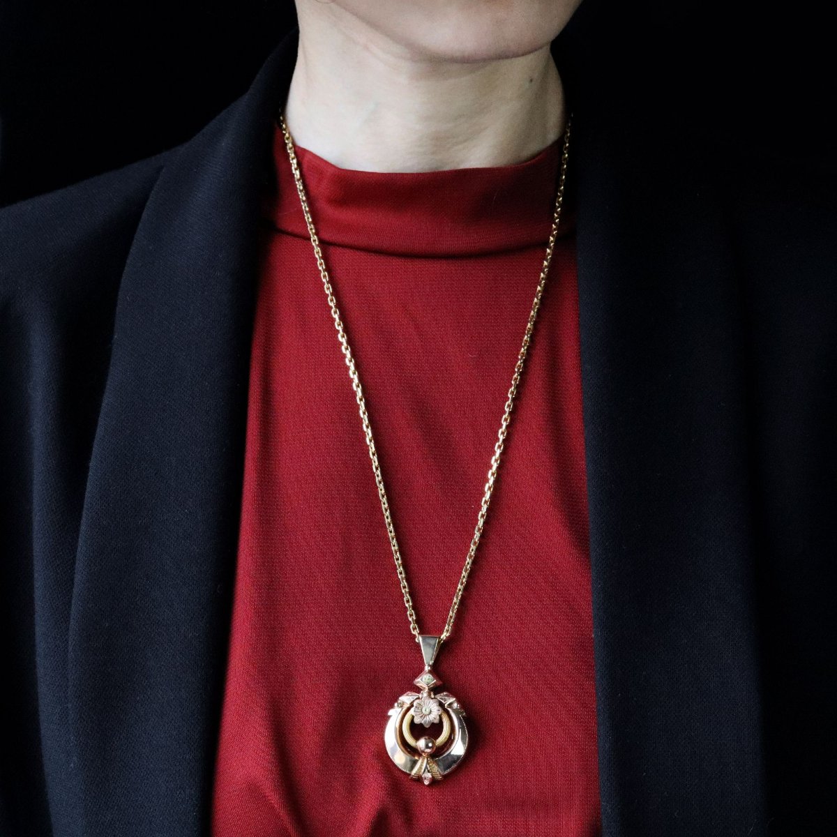 Broche pendentif or rose Napoléon III-photo-2