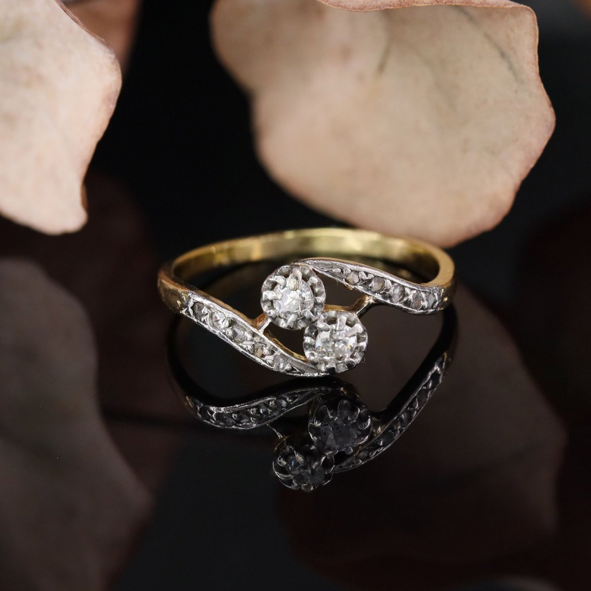 Yellow Gold Toi Et Moi Ring With Diamonds-photo-3