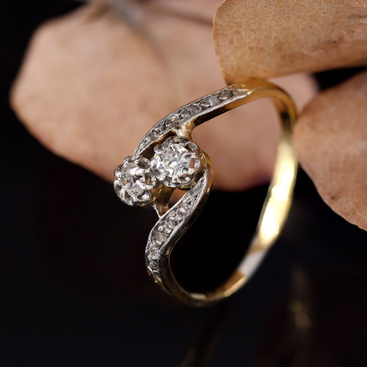 Yellow Gold Toi Et Moi Ring With Diamonds-photo-3