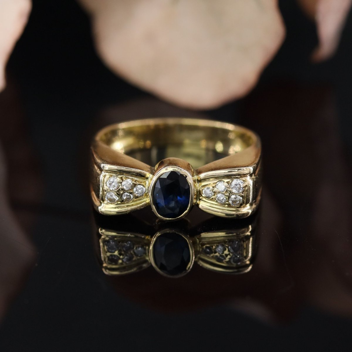 Knot Ring, Sapphire, Diamonds, Yellow Gold, For Special Occasions-photo-3