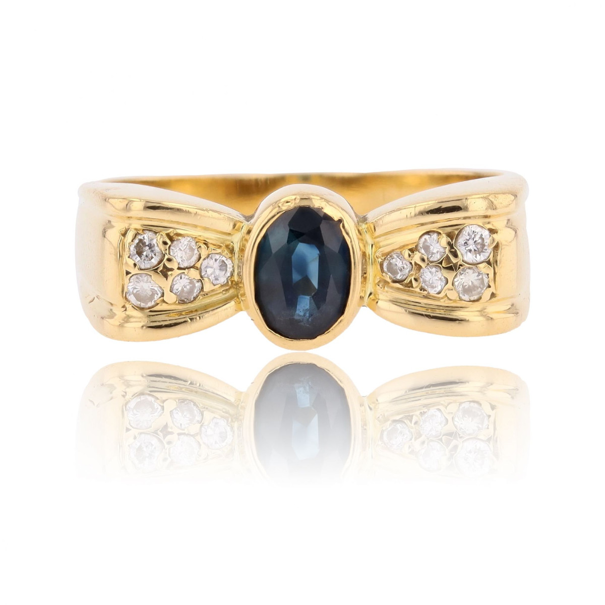 Knot Ring, Sapphire, Diamonds, Yellow Gold, For Special Occasions