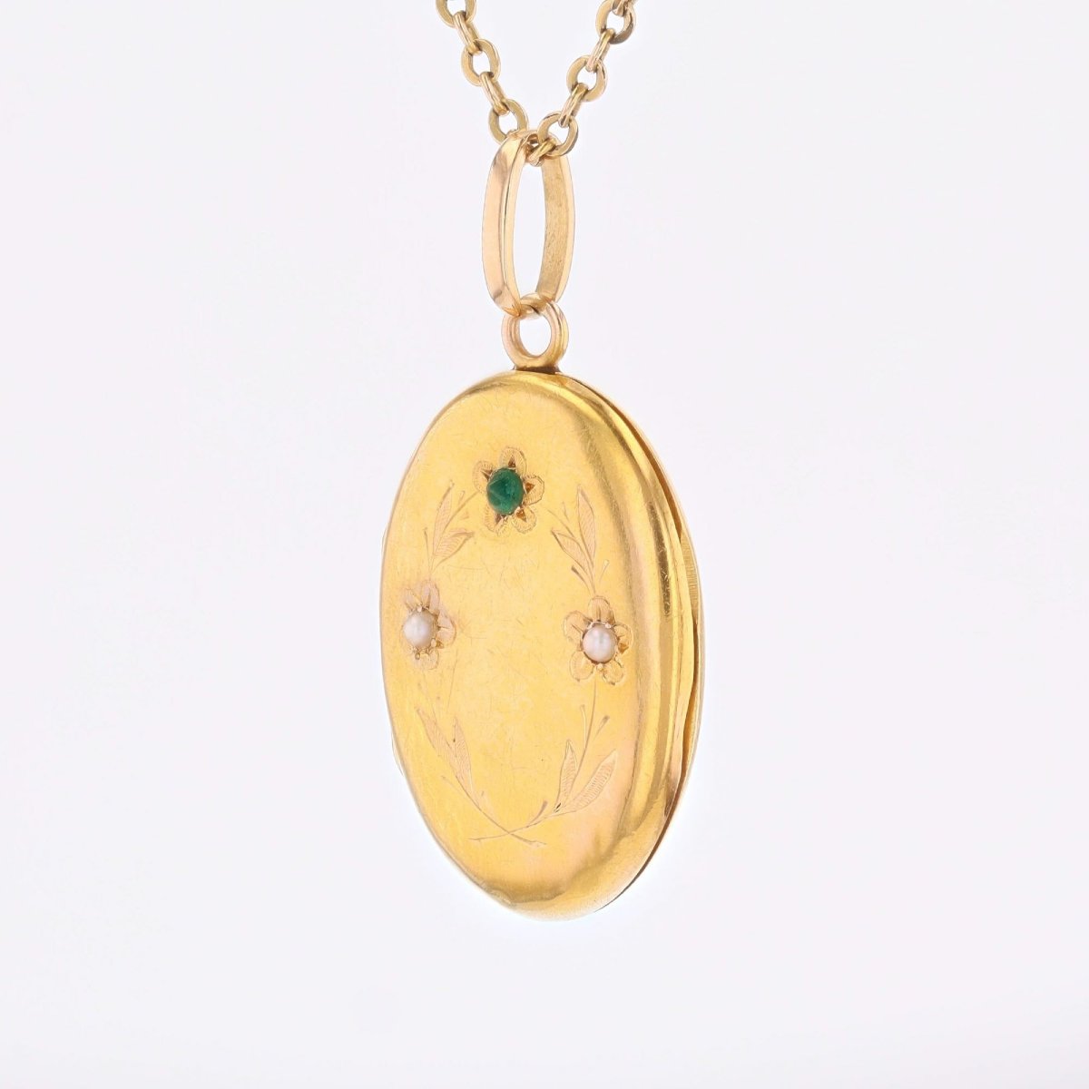 Médaillon ovale perles fines et émeraude-photo-4