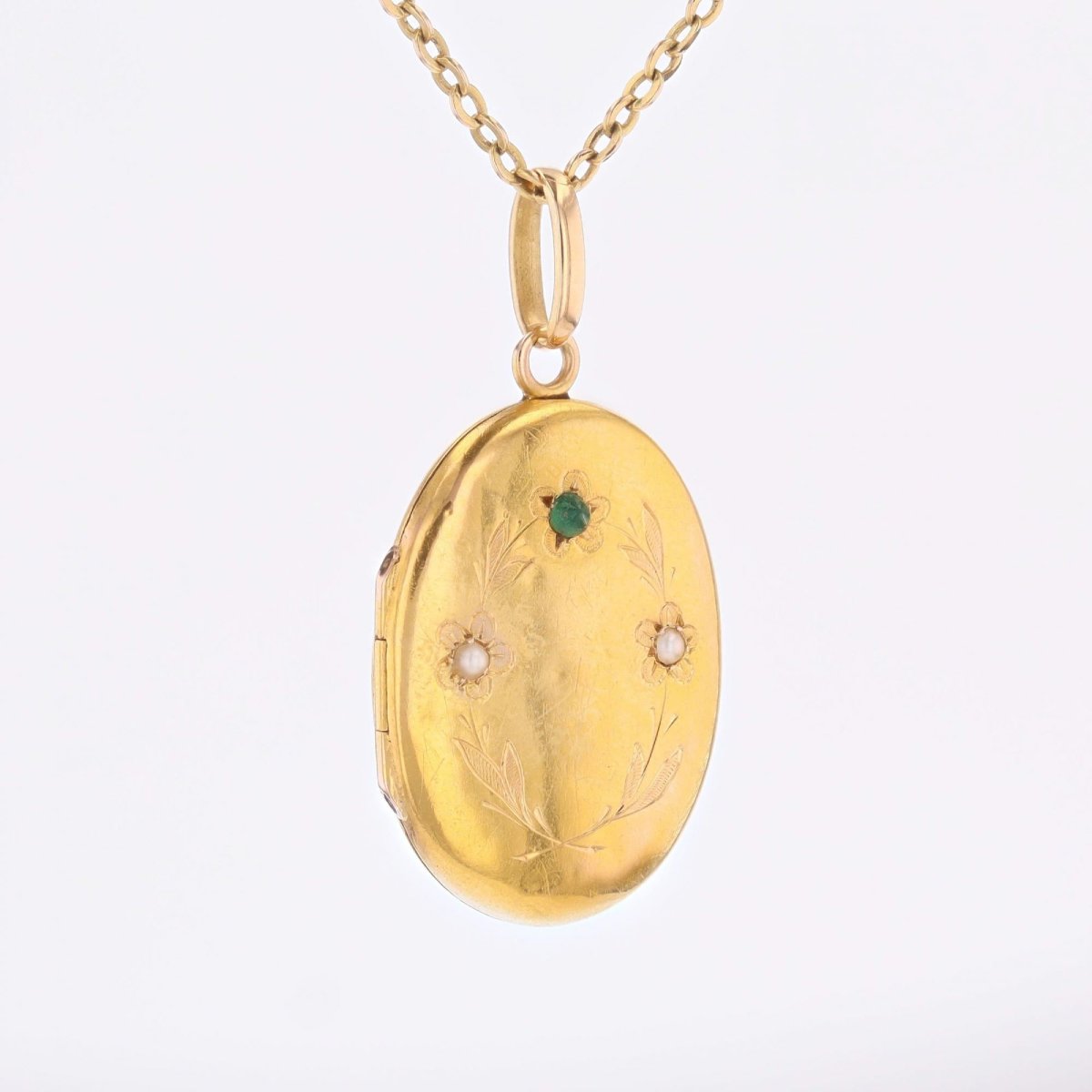 Médaillon ovale perles fines et émeraude-photo-1
