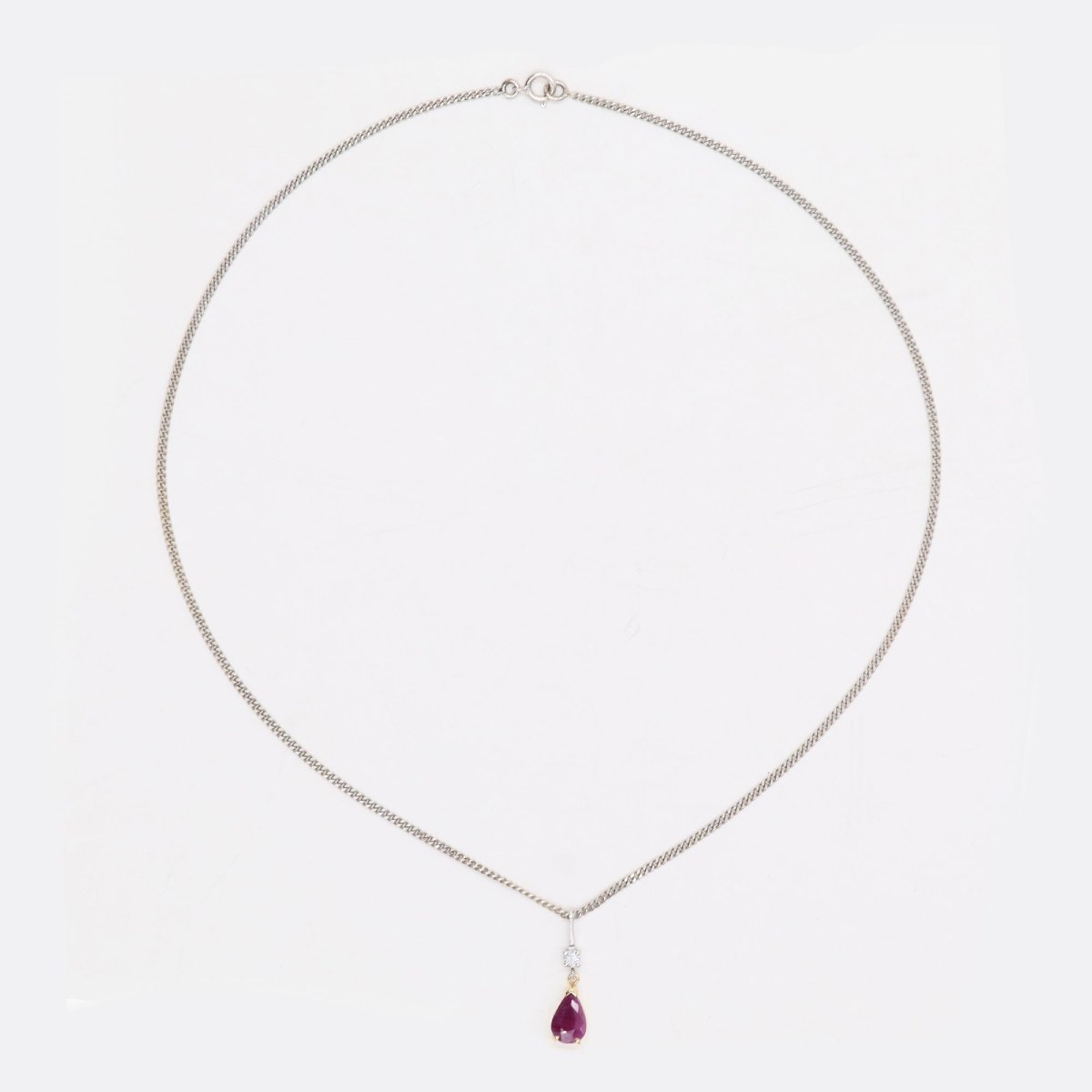 Diamond And Ruby Pendant And Its White Gold Chain-photo-2