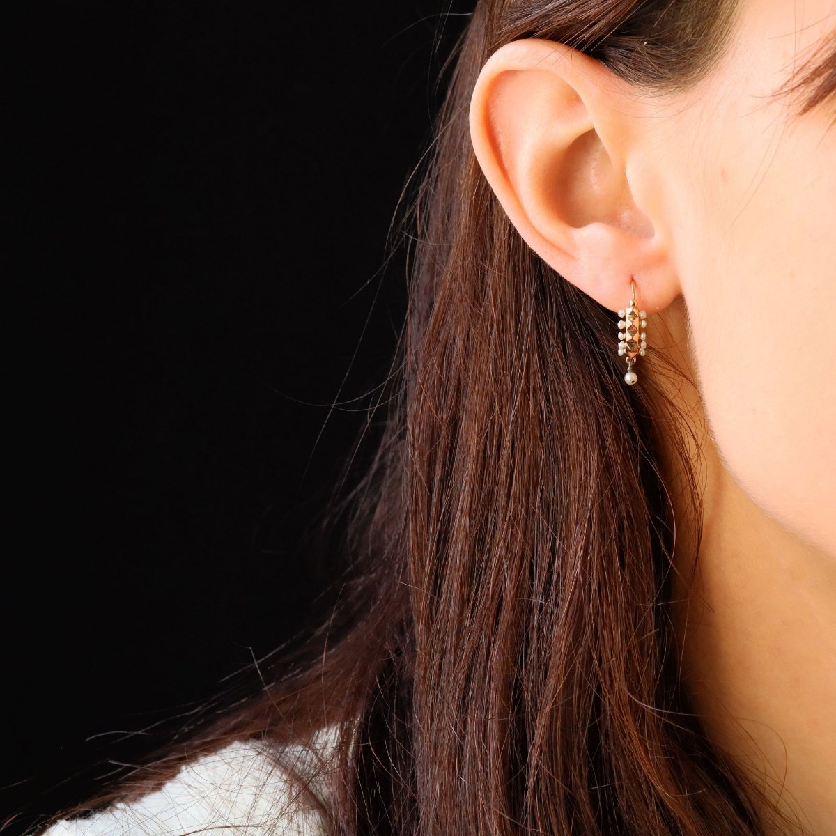 Boucles d'oreilles poissardes or rose perles fines-photo-2