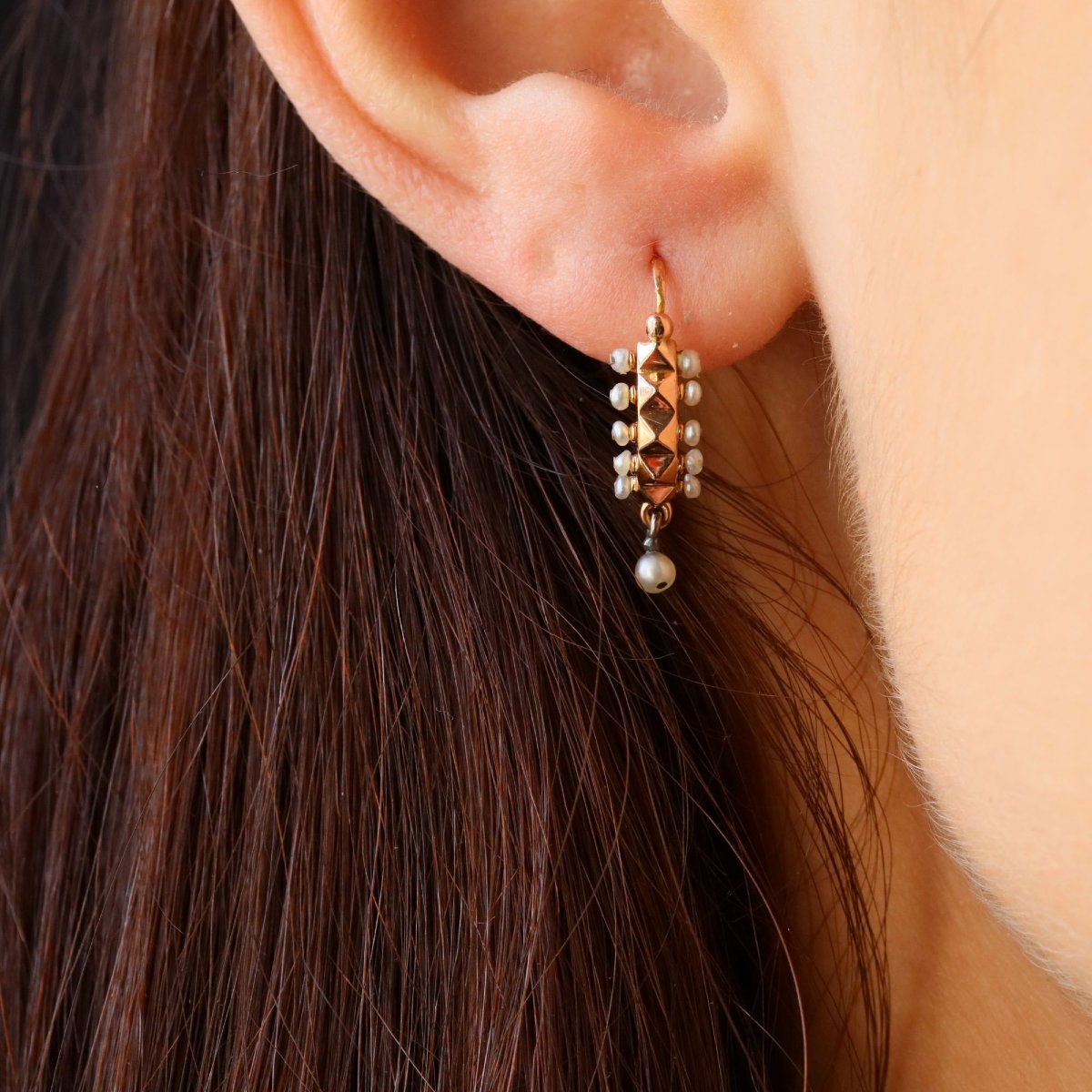 Boucles d'oreilles poissardes or rose perles fines-photo-2