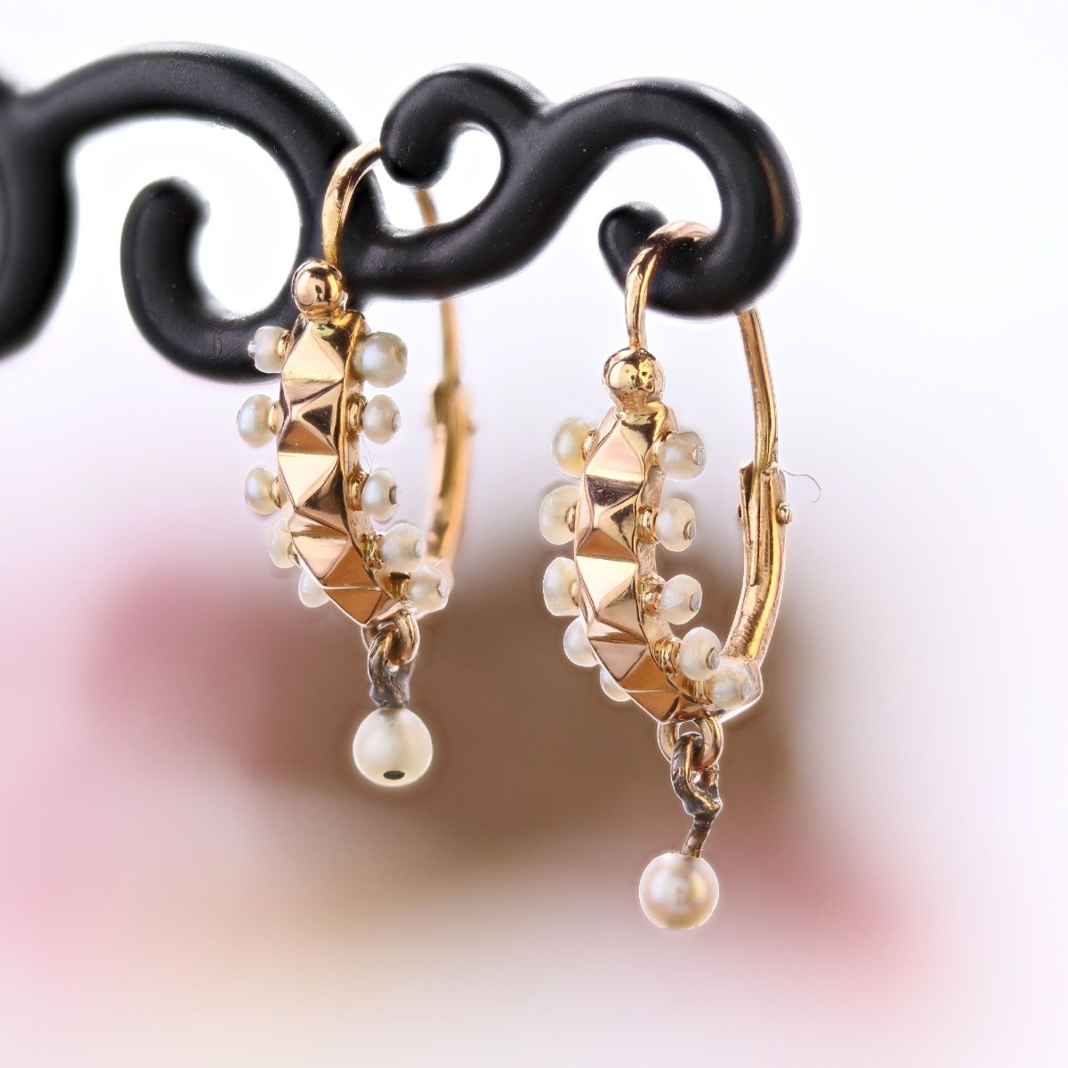 Boucles d'oreilles poissardes or rose perles fines-photo-3