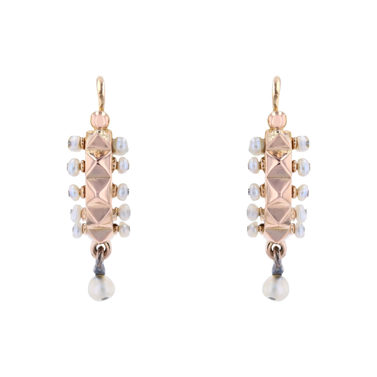 Boucles d'oreilles poissardes or rose perles fines