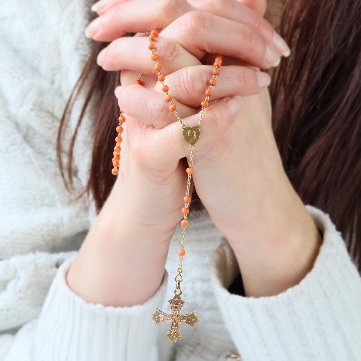 Rose Gold And Coral Rosary-photo-3