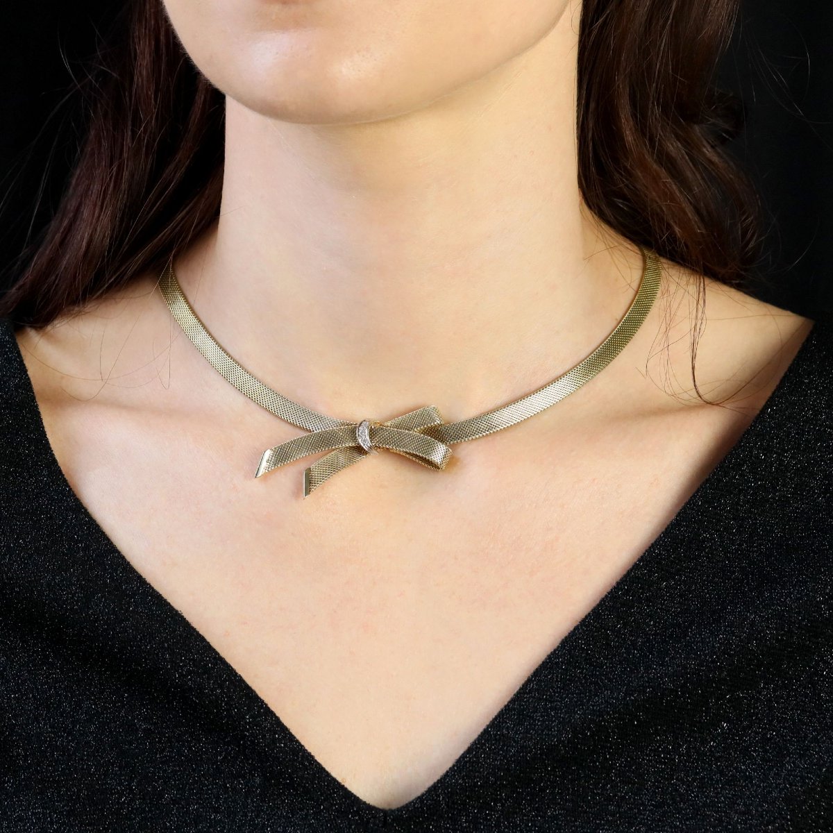 Collier ruban or jaune diamants-photo-2