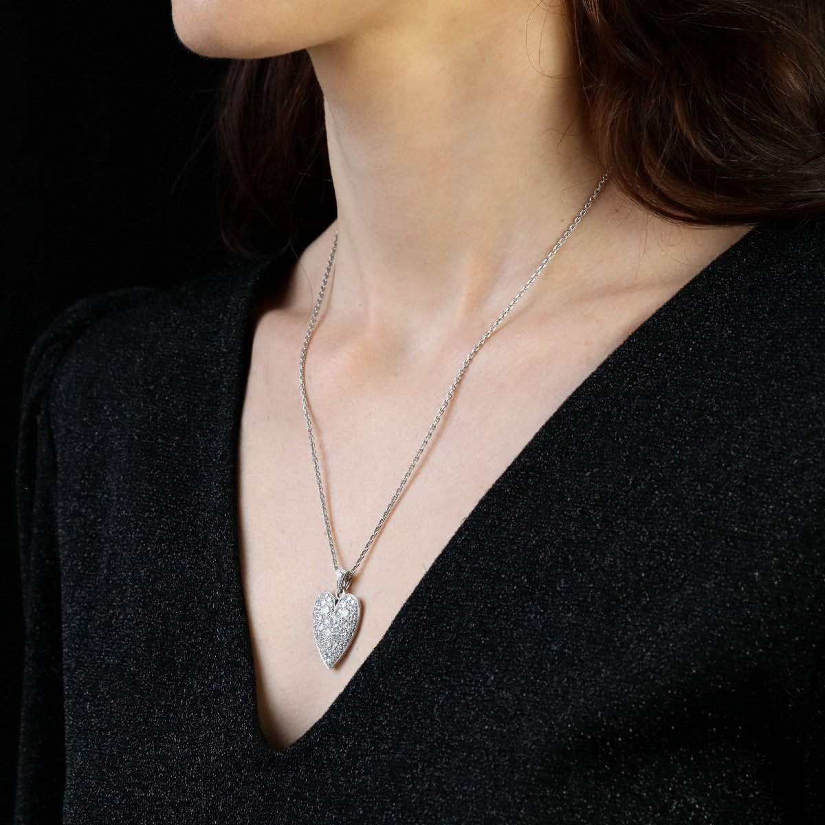 Diamond Heart Pendant And White Gold Chain-photo-5