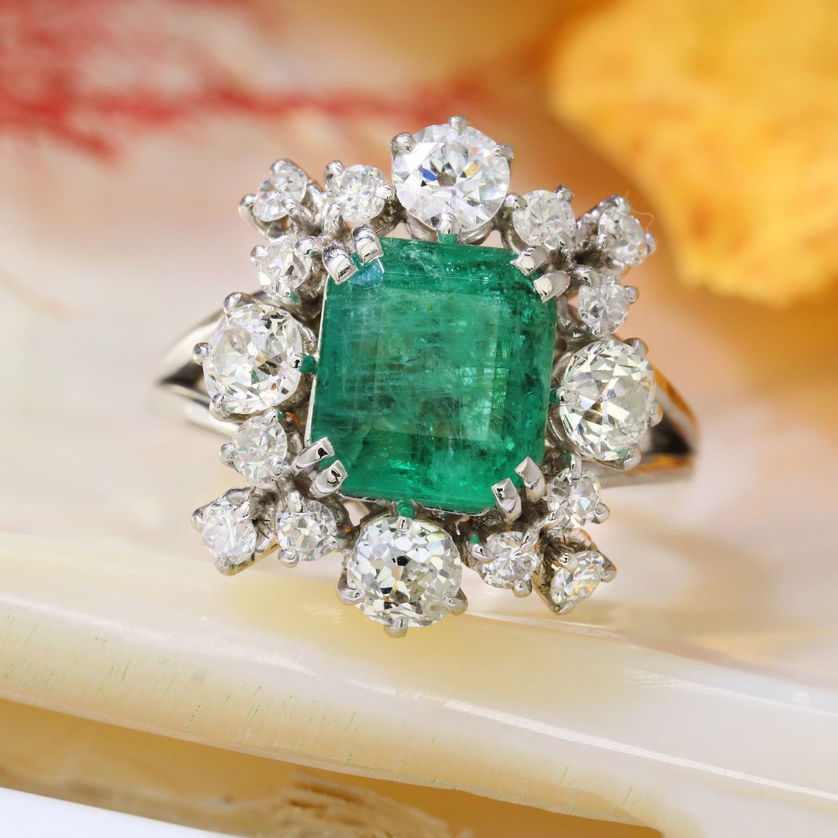 Vintage Emerald And Diamond Ring In White Gold-photo-3