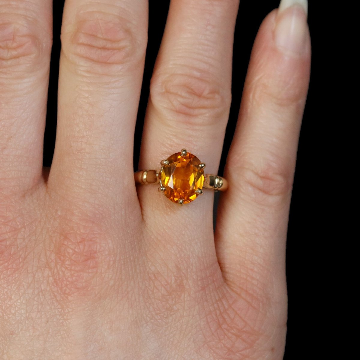 Yellow Gold Solitaire Citrine Ring-photo-3