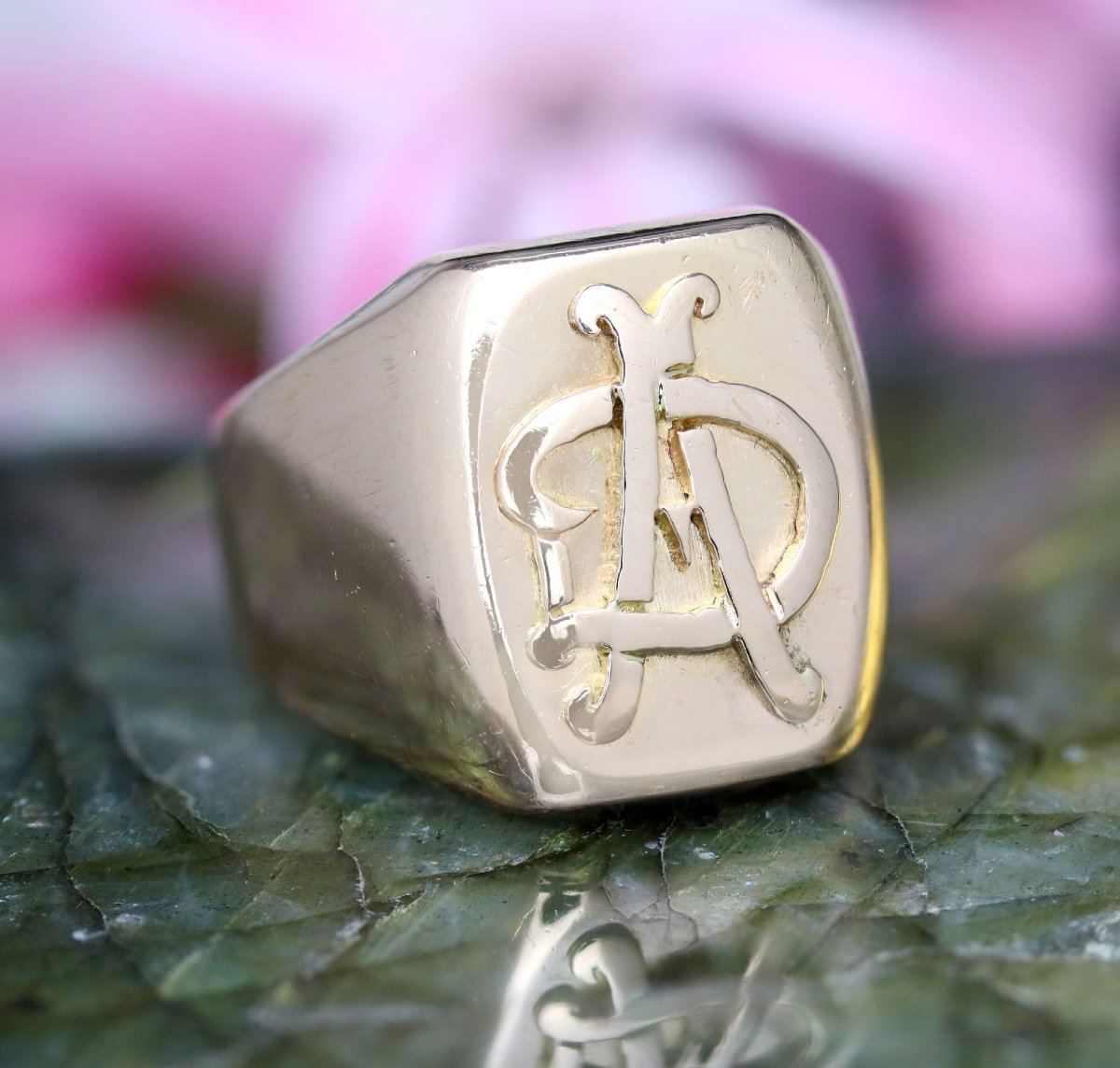 Chevalière or rose initiales AD-photo-3
