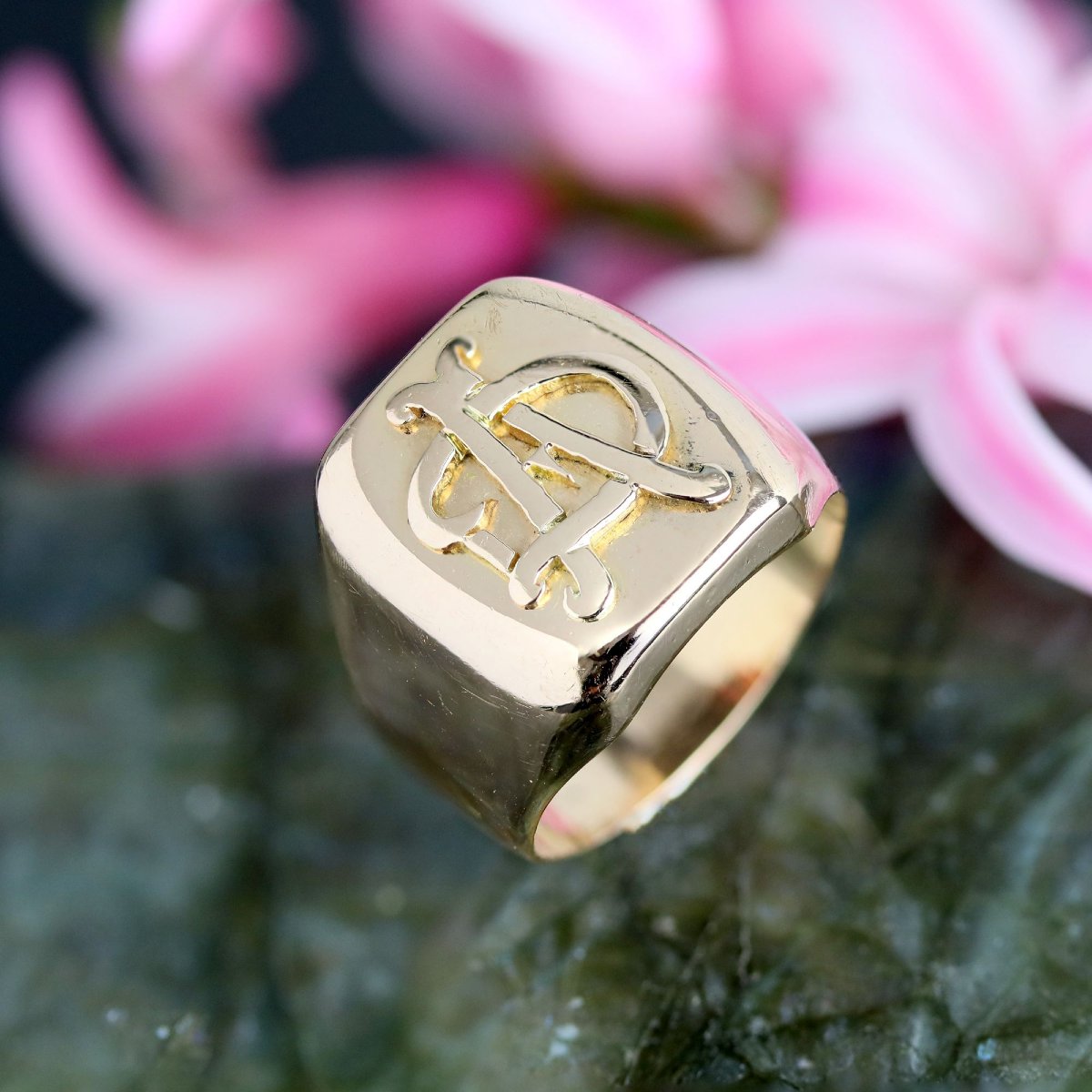 Chevalière or rose initiales AD-photo-2