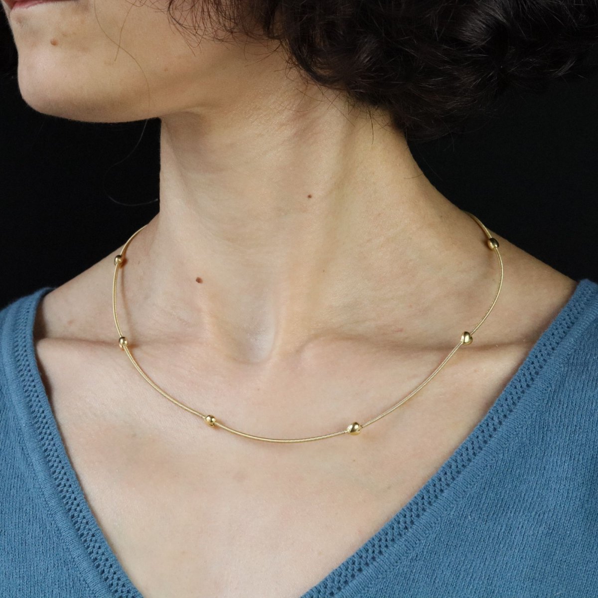 Yellow Gold Cable Necklace With Small Gold Hearts-photo-2