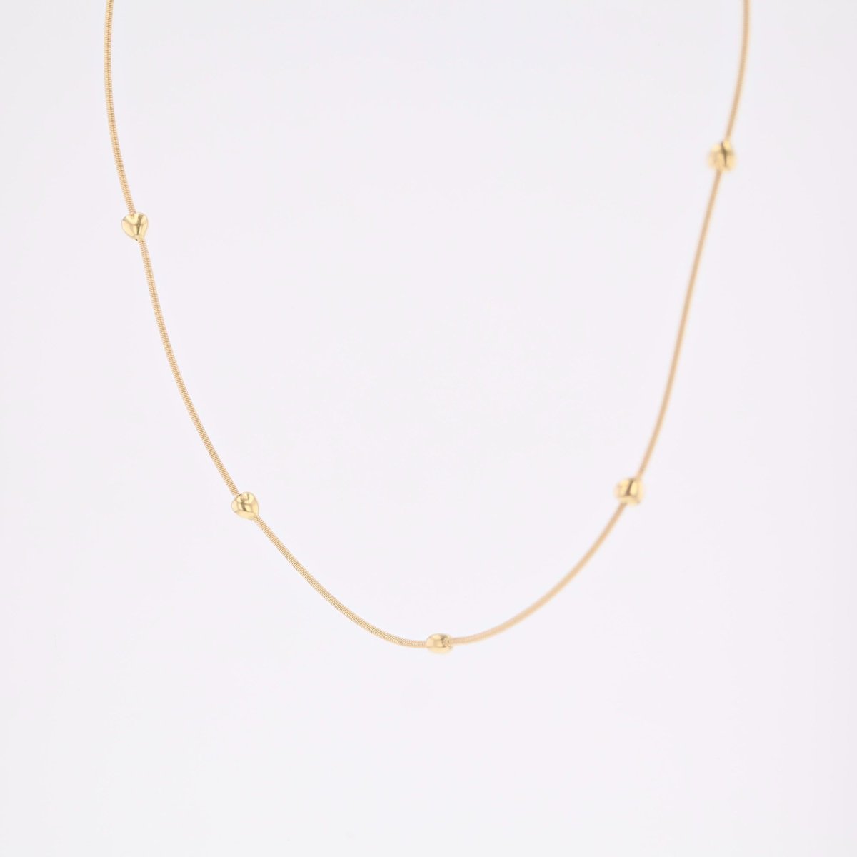 Yellow Gold Cable Necklace With Small Gold Hearts-photo-1