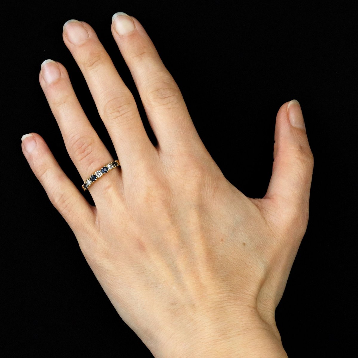 Half Wedding Bands With Sapphires, Diamonds, And Yellow Gold-photo-2