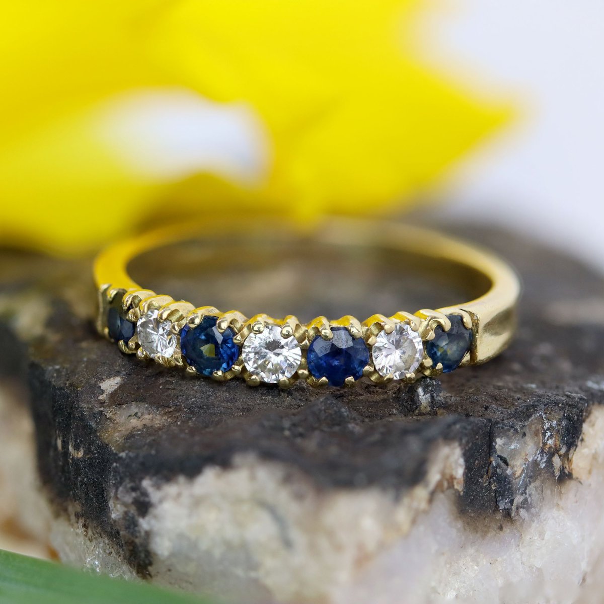 Half Wedding Bands With Sapphires, Diamonds, And Yellow Gold-photo-3