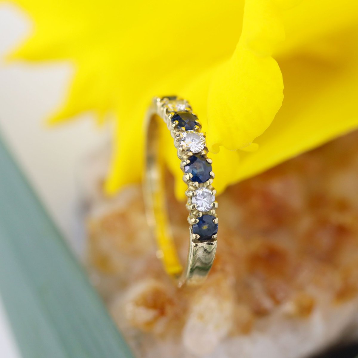Half Wedding Bands With Sapphires, Diamonds, And Yellow Gold-photo-6