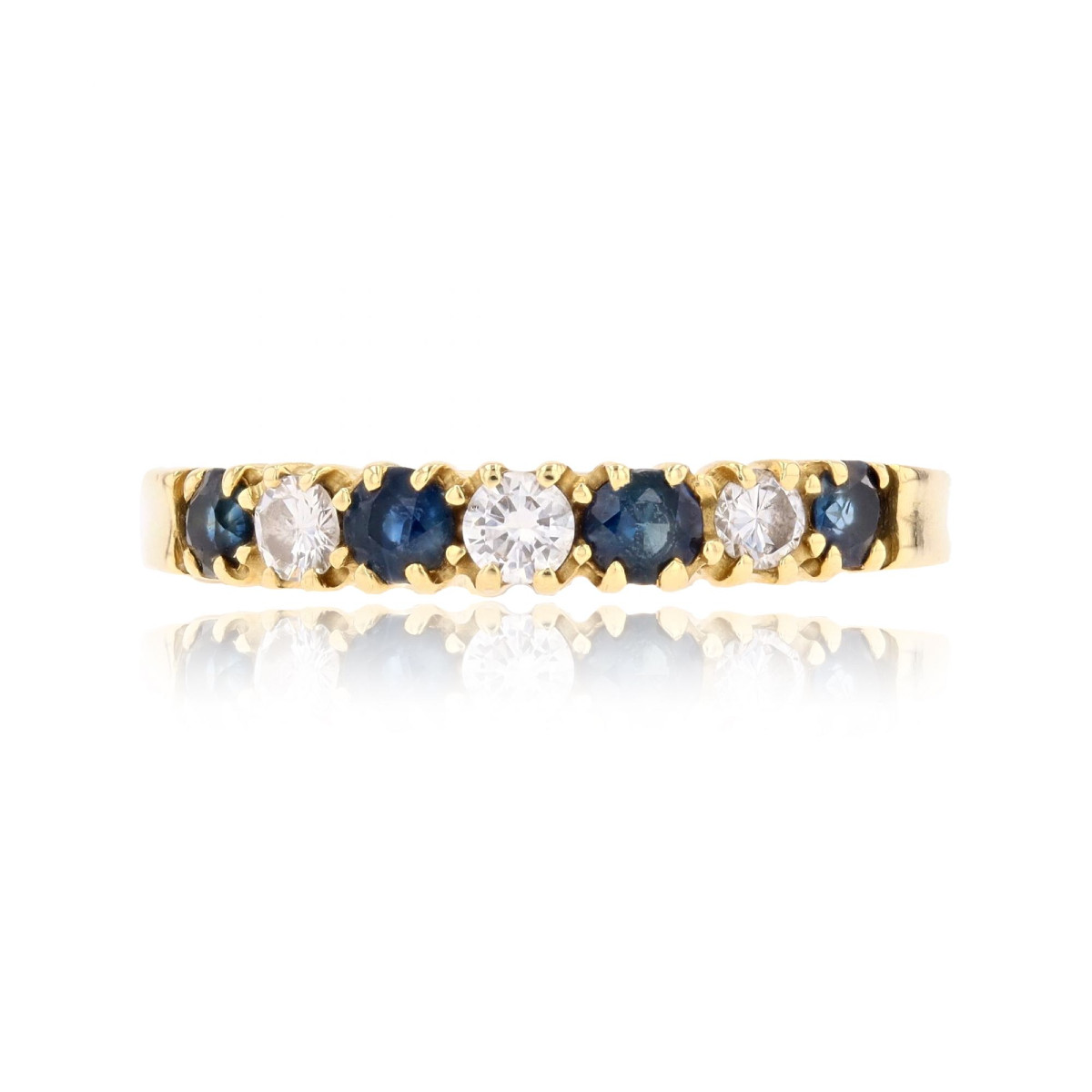 Half Wedding Bands With Sapphires, Diamonds, And Yellow Gold