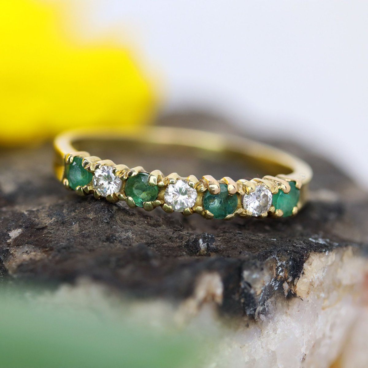 Half Wedding Band With Emeralds, Diamonds, And Yellow Gold-photo-3