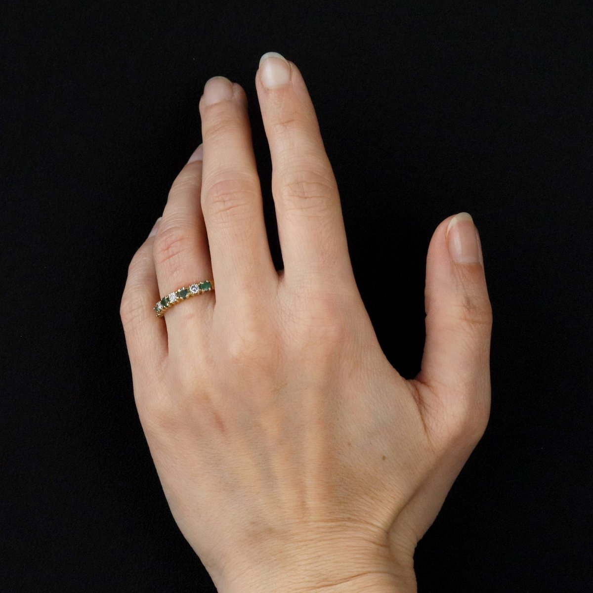 Half Wedding Band With Emeralds, Diamonds, And Yellow Gold-photo-4