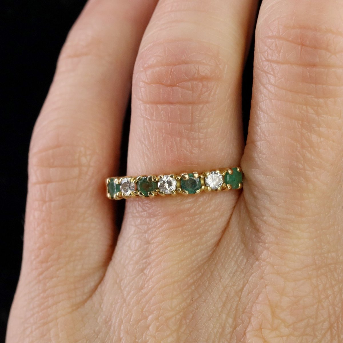 Half Wedding Band With Emeralds, Diamonds, And Yellow Gold-photo-2