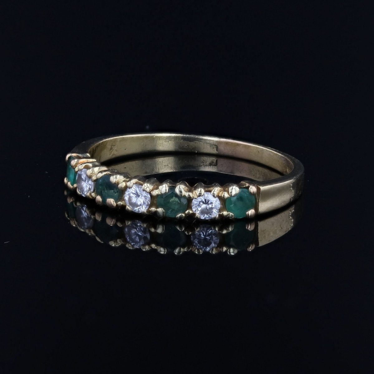 Half Wedding Band With Emeralds, Diamonds, And Yellow Gold-photo-3