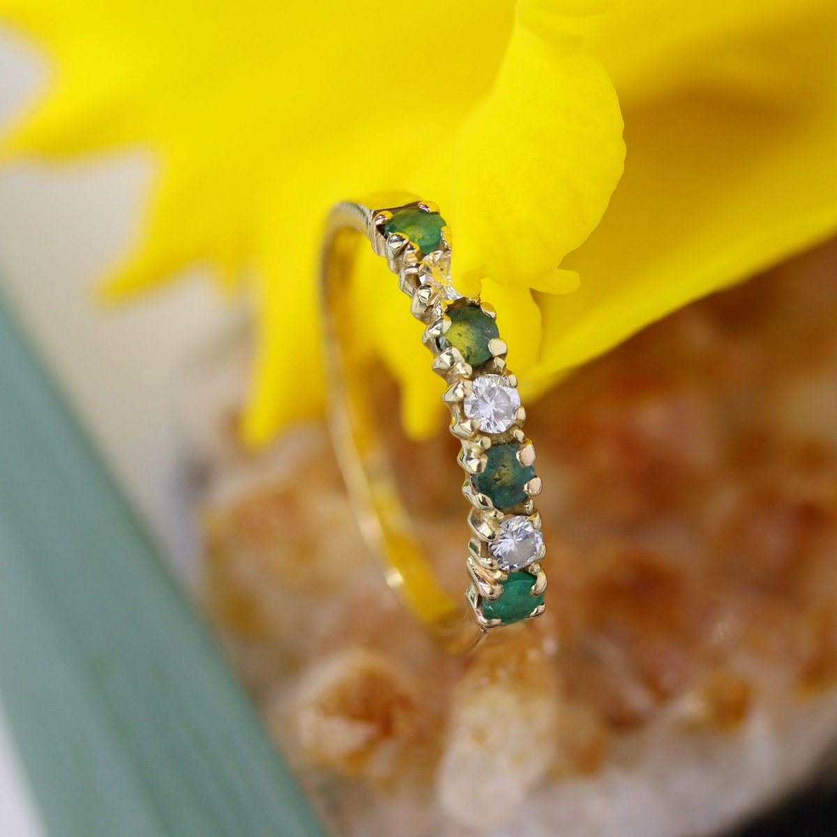 Half Wedding Band With Emeralds, Diamonds, And Yellow Gold-photo-6
