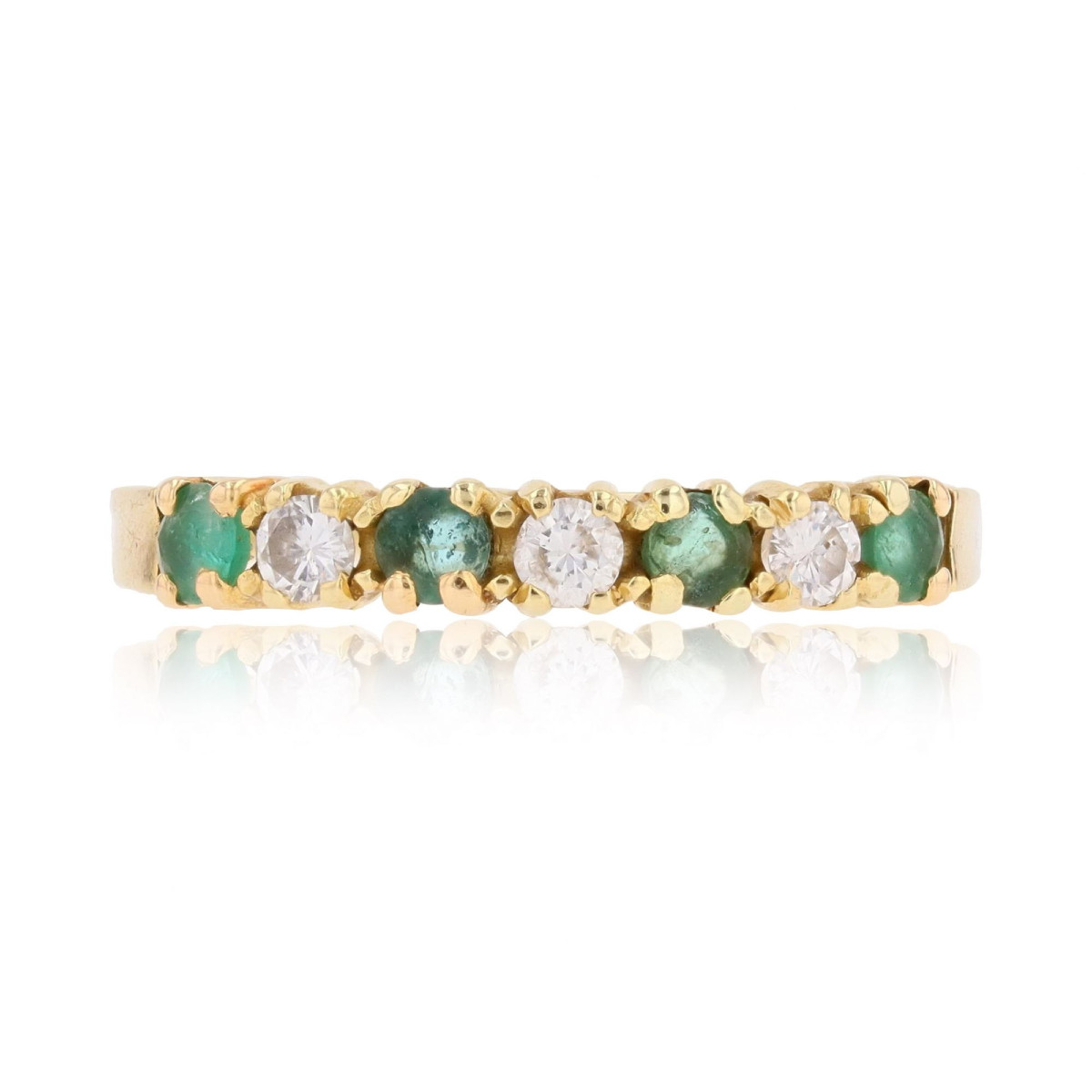 Half Wedding Band With Emeralds, Diamonds, And Yellow Gold