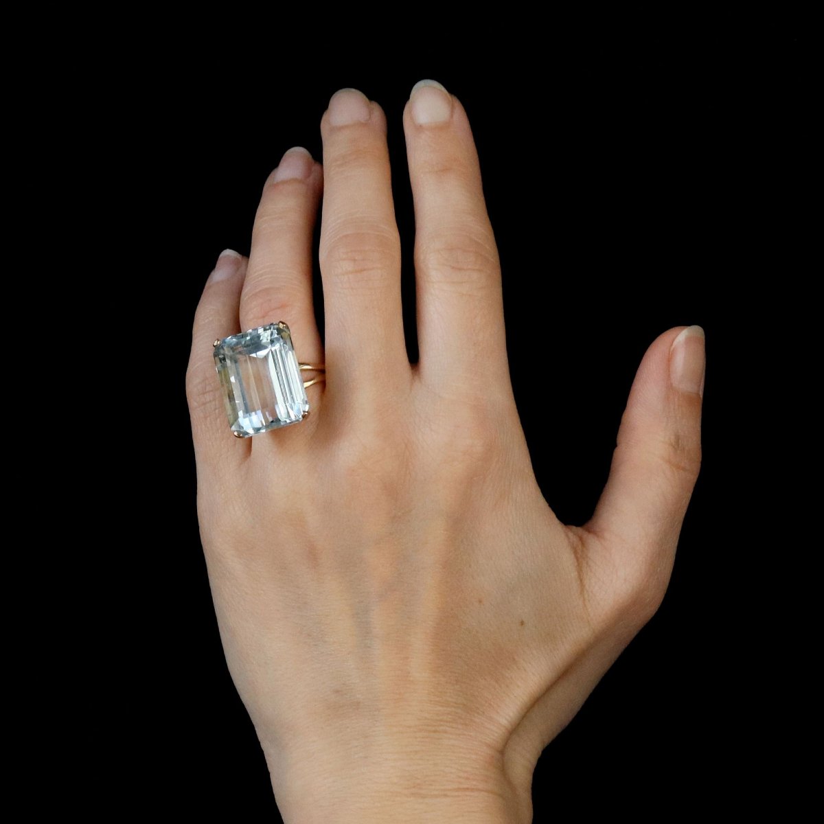 Bague vintage aigue-marine or rose-photo-4