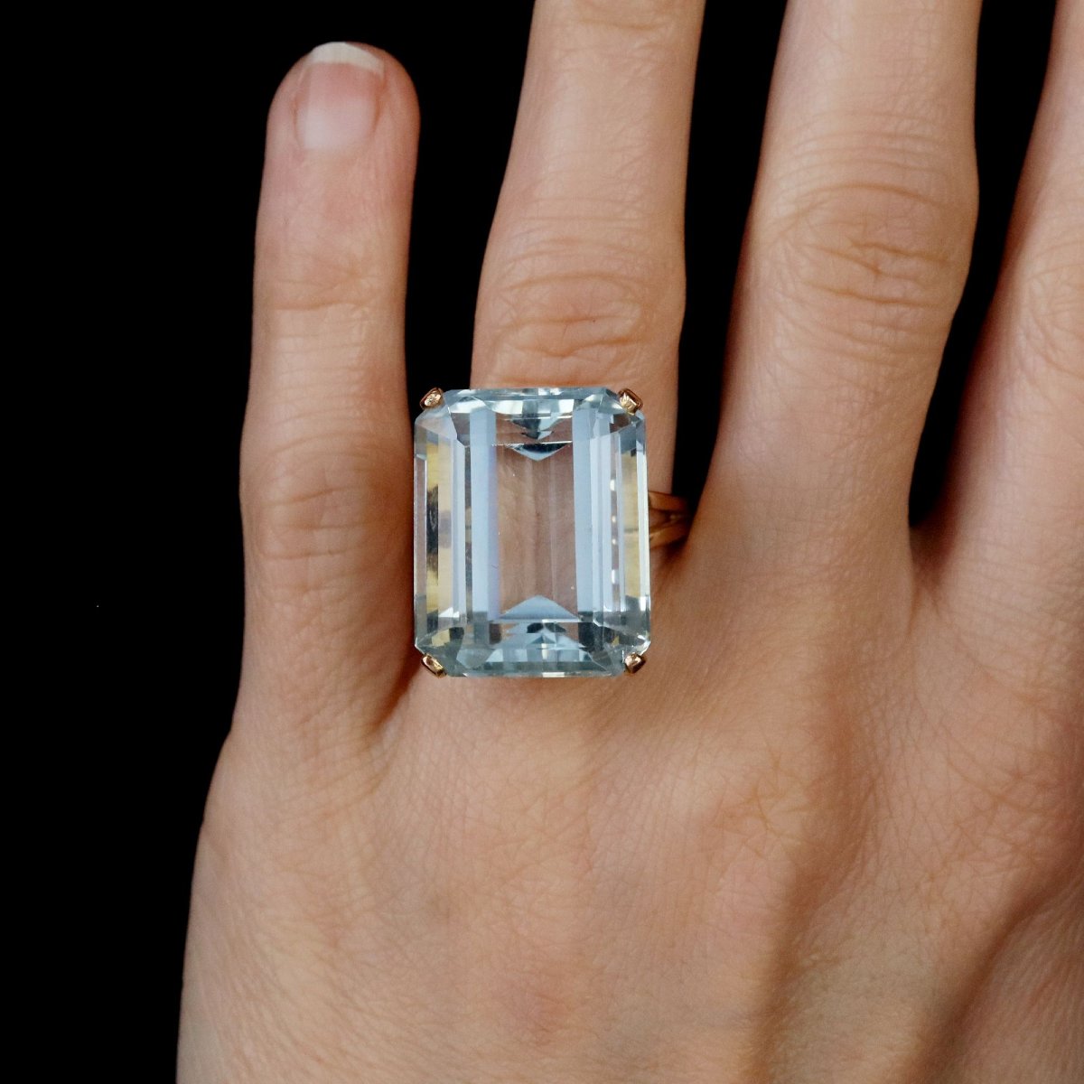 Bague vintage aigue-marine or rose-photo-2