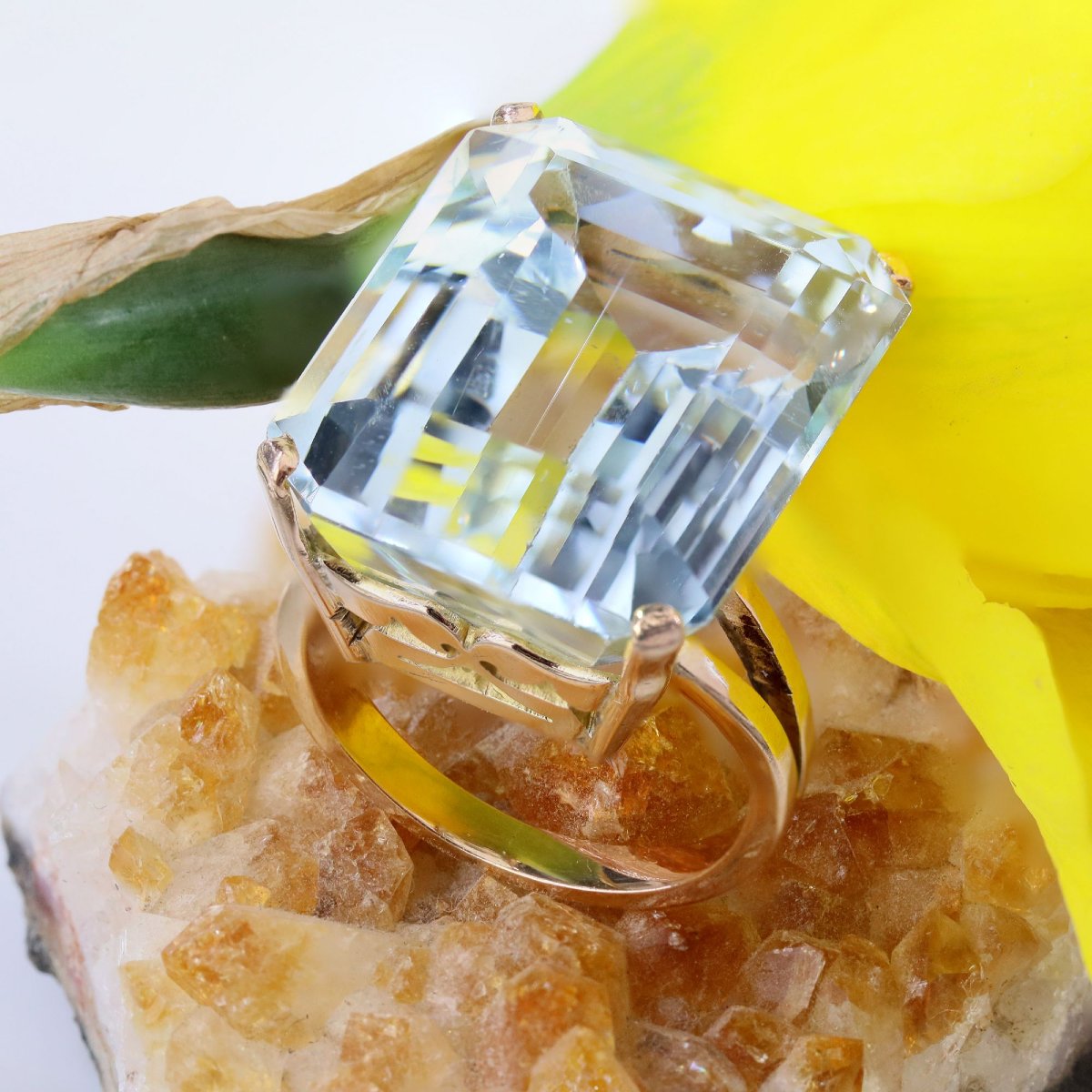 Bague vintage aigue-marine or rose-photo-6