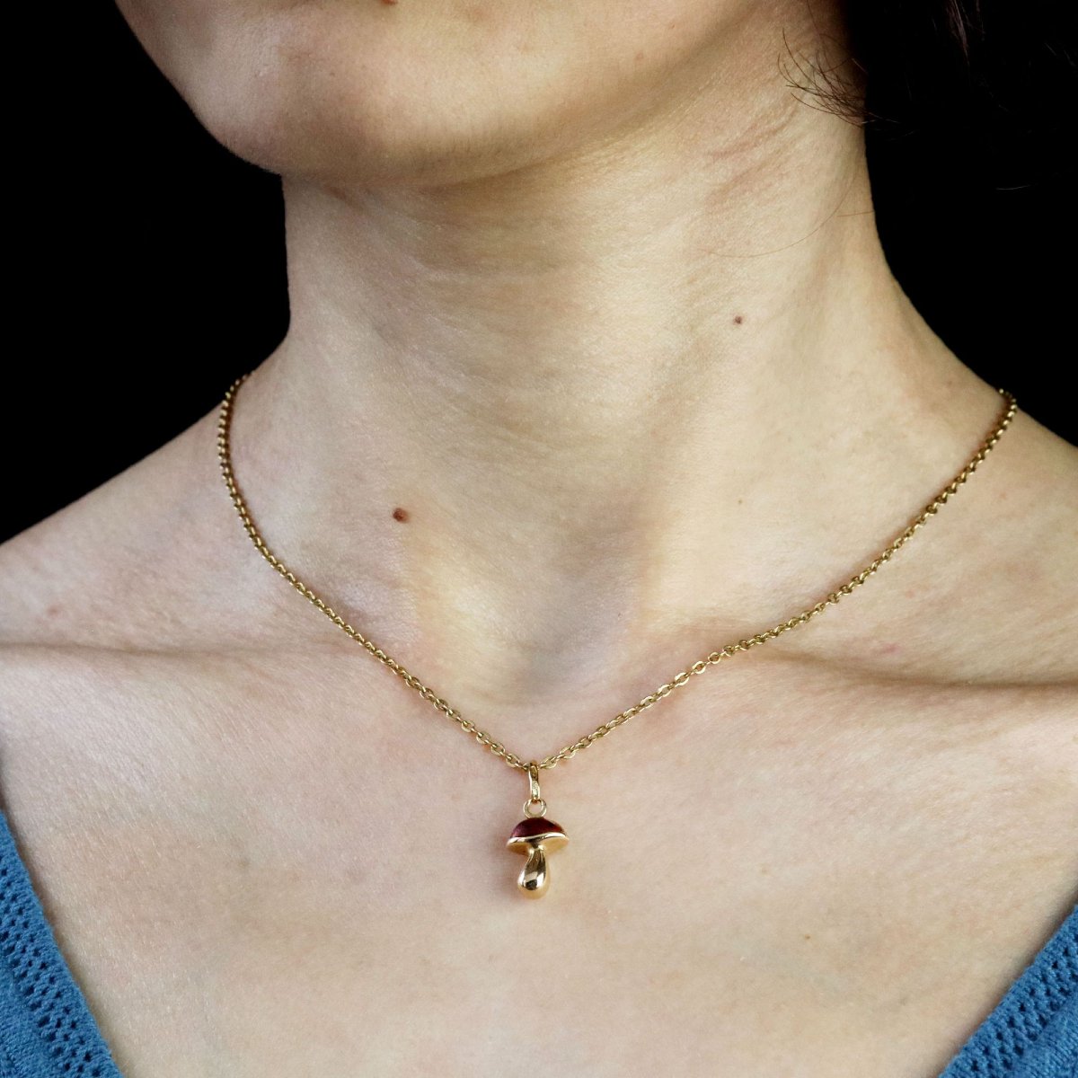 Pendentif breloque or jaune champignon émaillé-photo-2