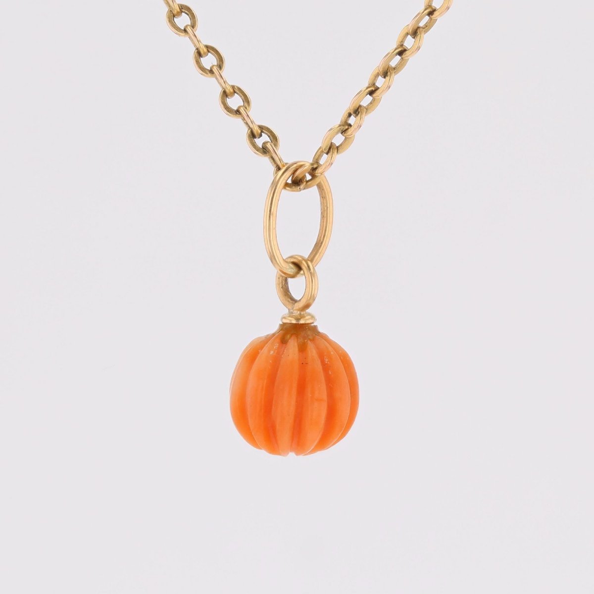 Yellow Gold Engraved Coral Charm-photo-1