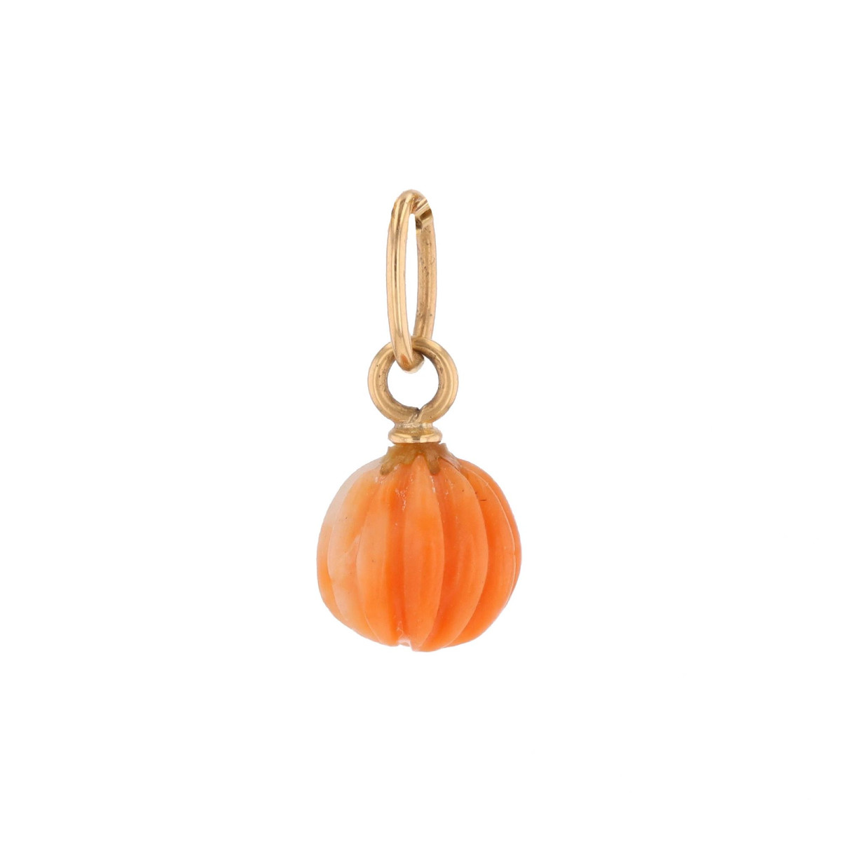 Yellow Gold Engraved Coral Charm
