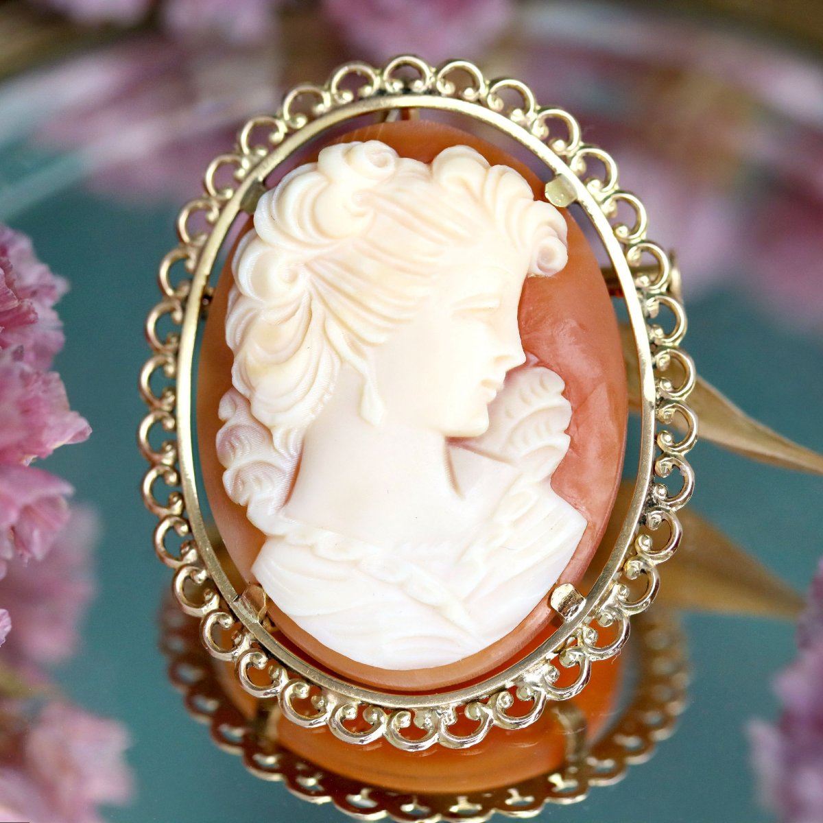 Broche pendentif camée or jaune vintage-photo-3