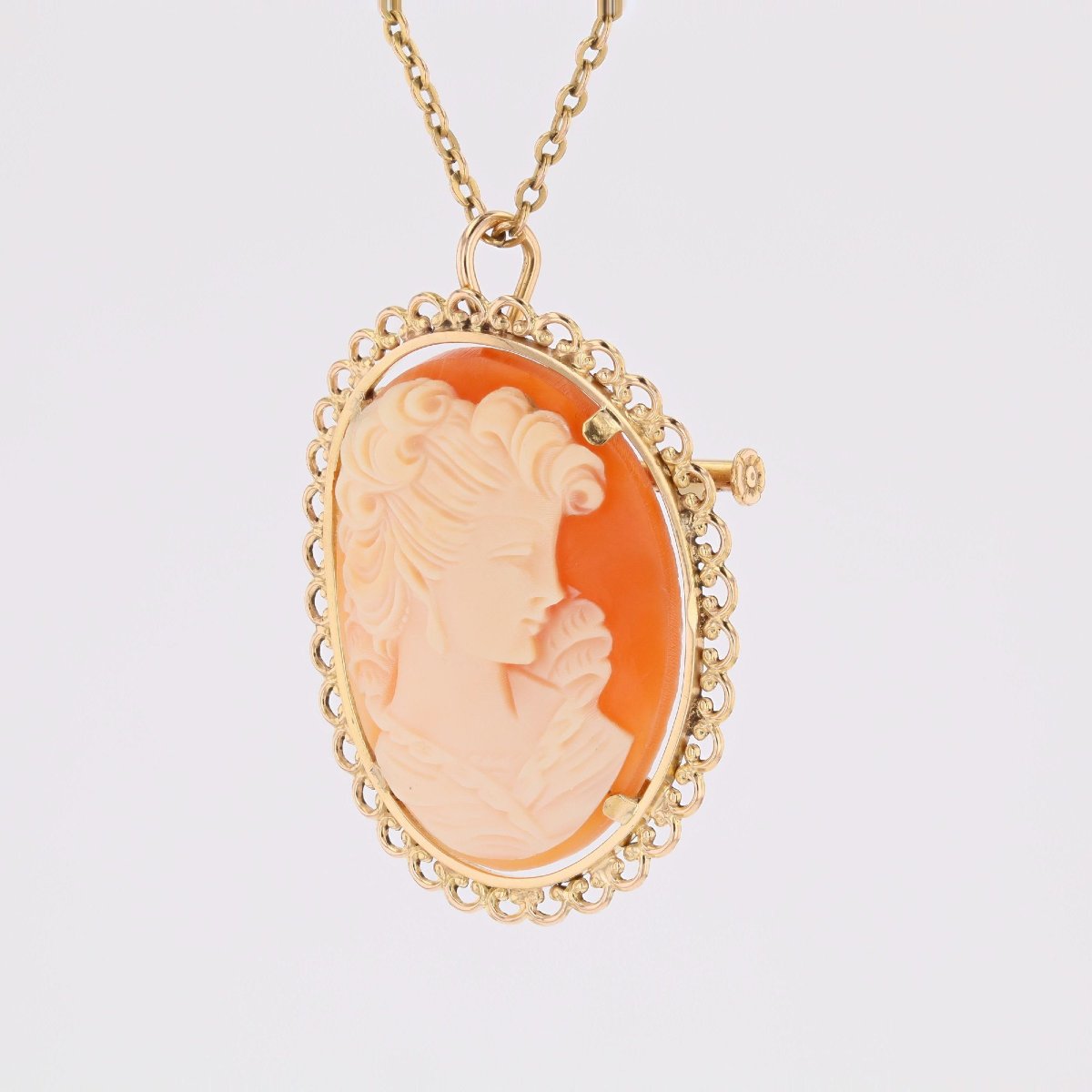 Broche pendentif camée or jaune vintage-photo-4