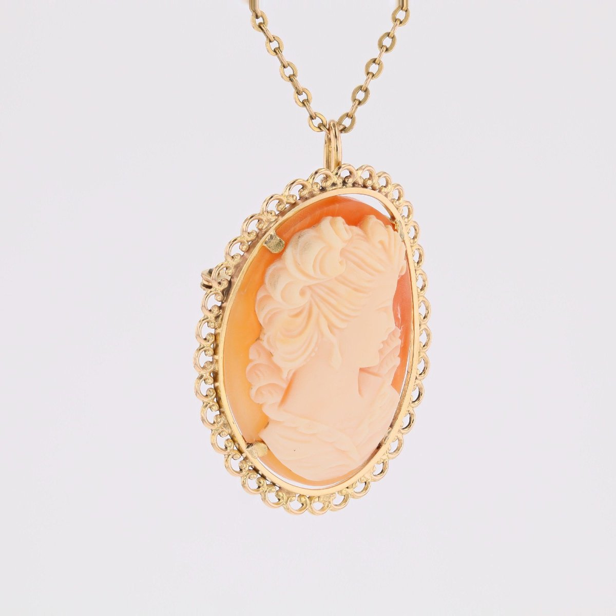Broche pendentif camée or jaune vintage-photo-1
