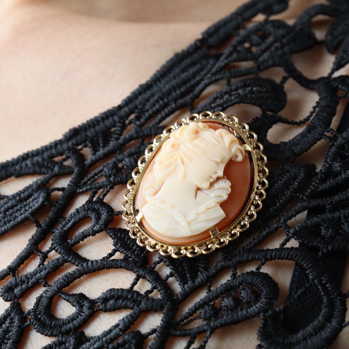 Broche pendentif camée or jaune vintage-photo-6