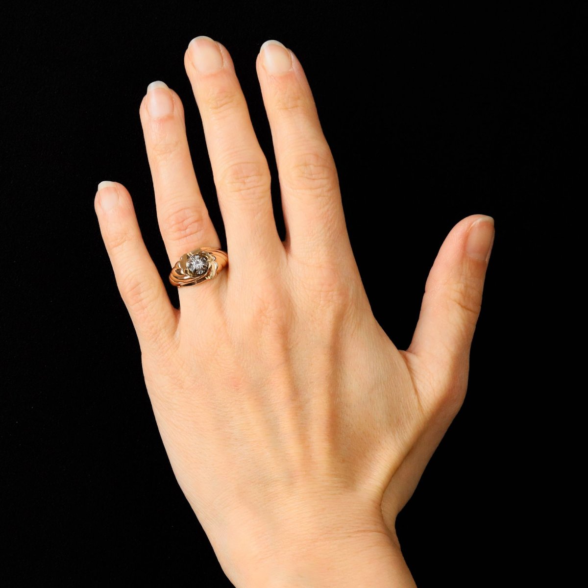 Rose Gold Diamond Gadrooned Ring-photo-2