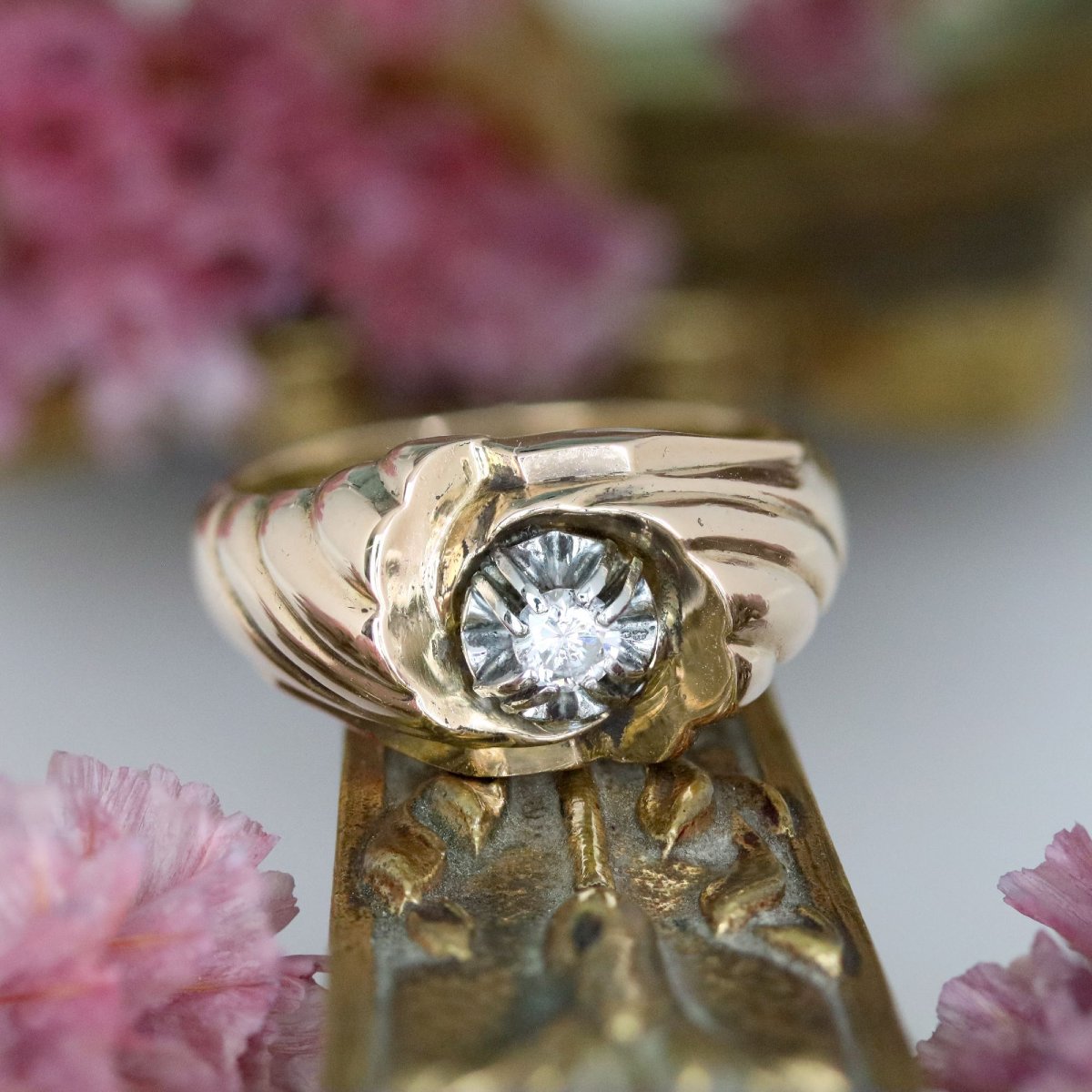 Rose Gold Diamond Gadrooned Ring-photo-3