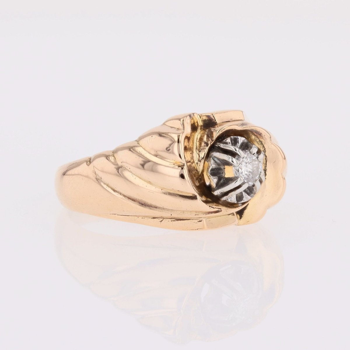 Rose Gold Diamond Gadrooned Ring-photo-1