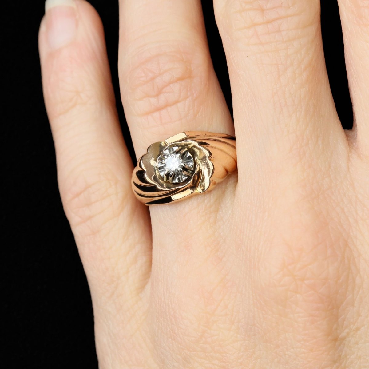 Rose Gold Diamond Gadrooned Ring-photo-2