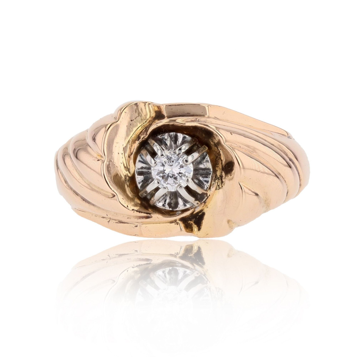 Rose Gold Diamond Gadrooned Ring