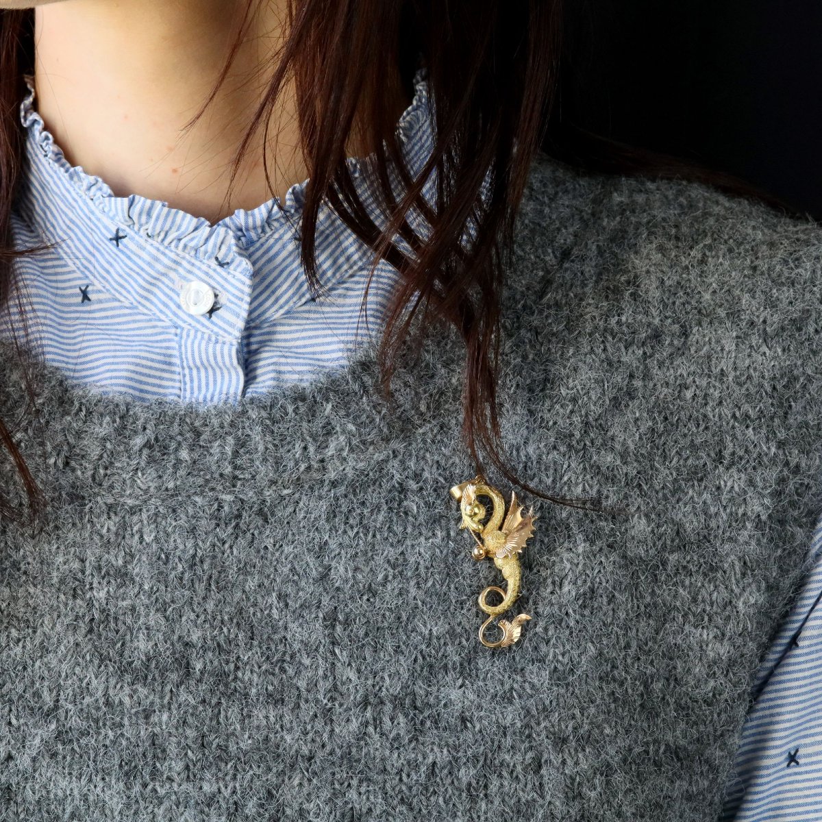 Broche pendentif dragon deux ors-photo-3