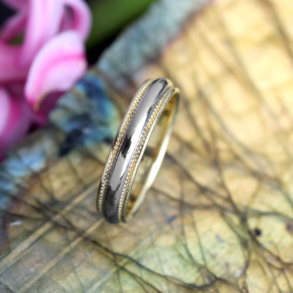 Two-tone Chased Wedding Band-photo-2