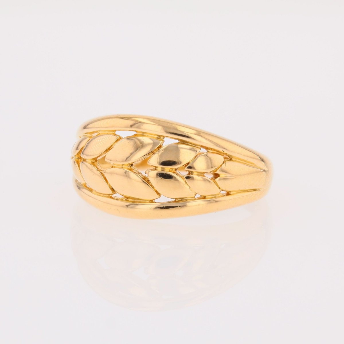 Bague or jaune décor feuilles-photo-4