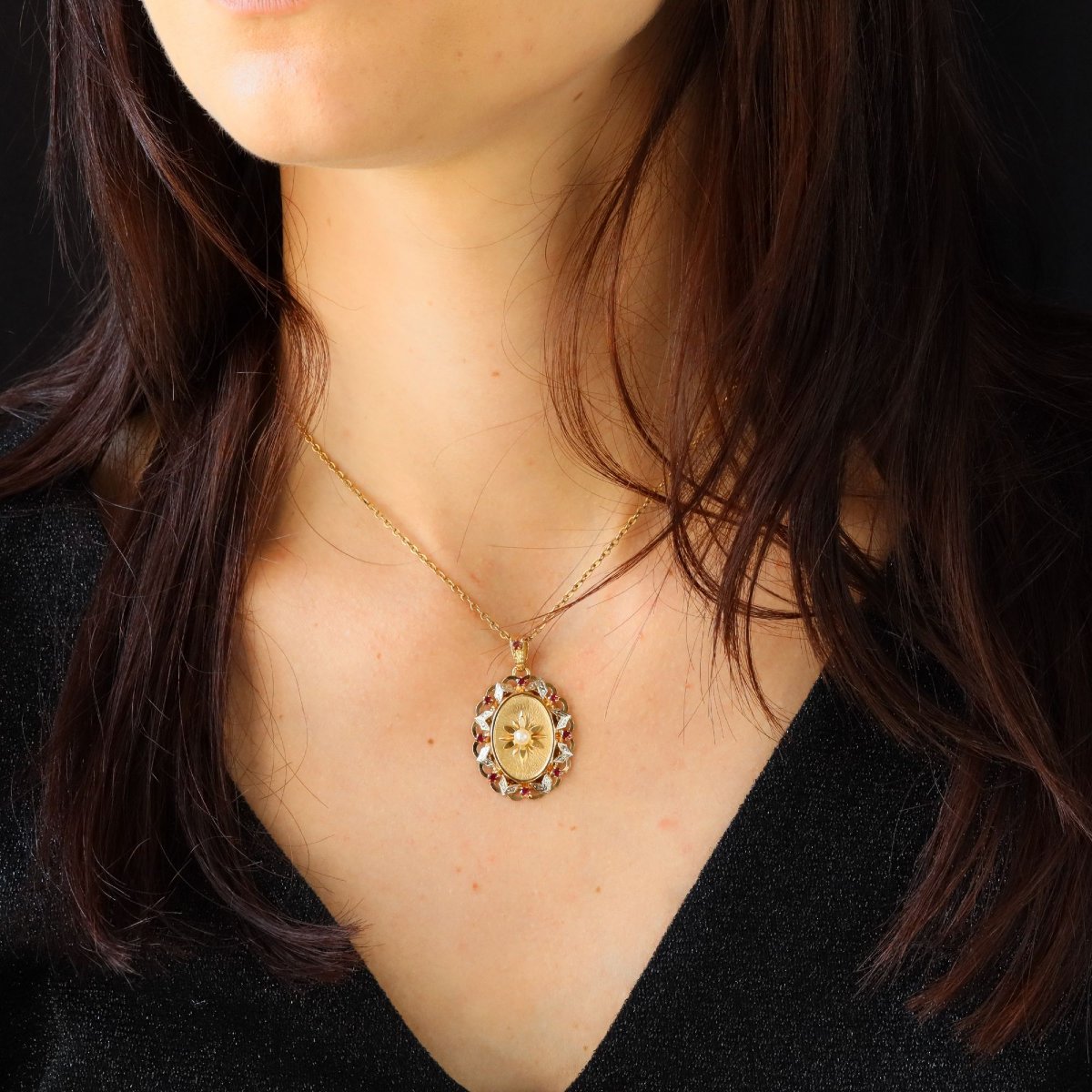 Pendentif vintage perle de culture rubis de synthèse-photo-2